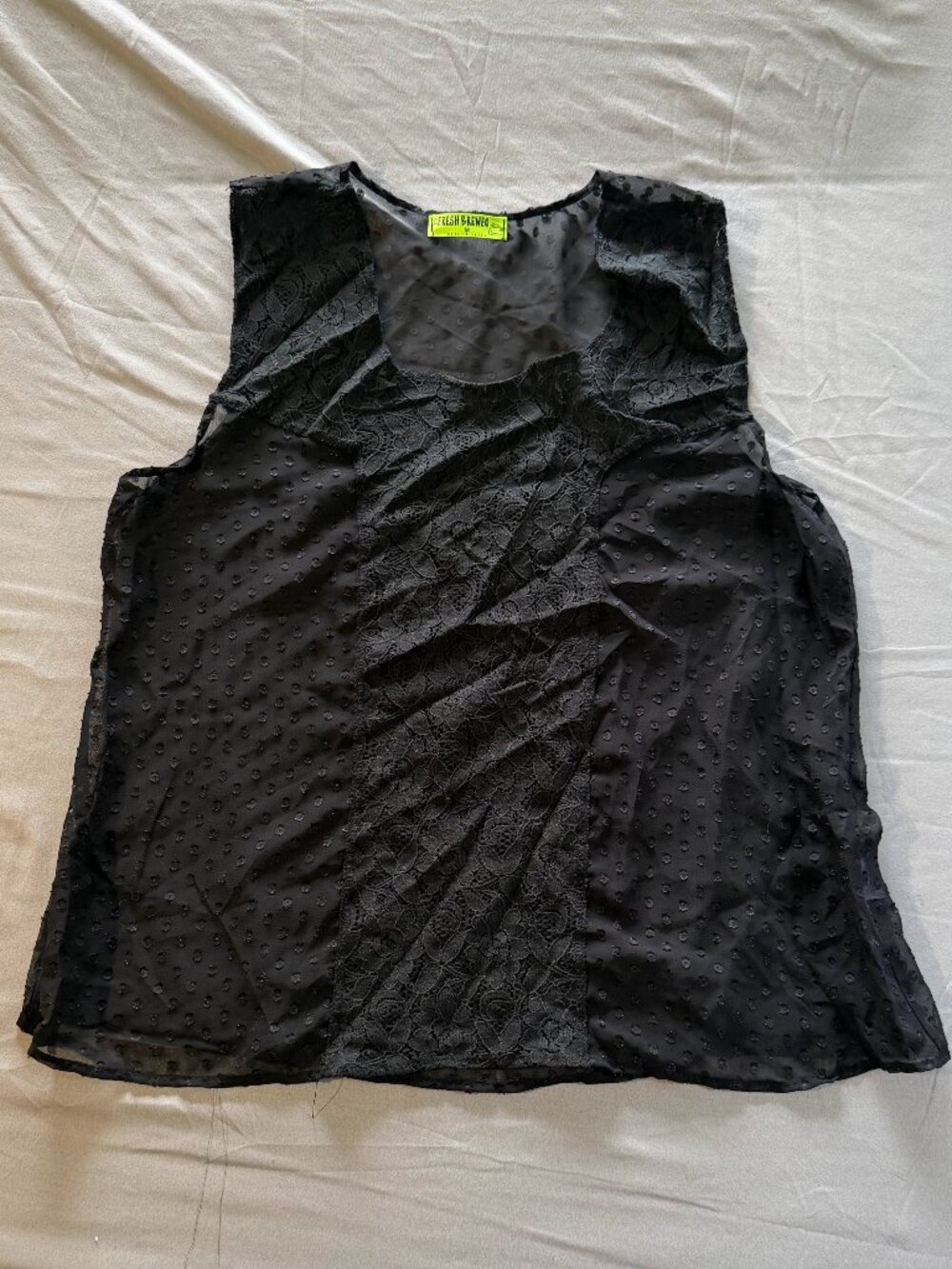 Fresh Brewed Junior's Sheer Black Floral Lace Tank Top Medium New without Tags